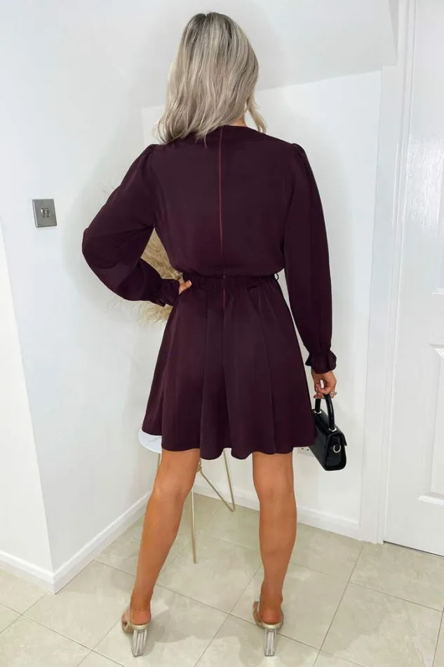 AX Paris Skater Dresses Plum Wrap Over Belted Skater Dress