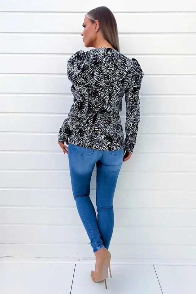 AX Paris Tops Black And Blue Printed Belted Wrap Top