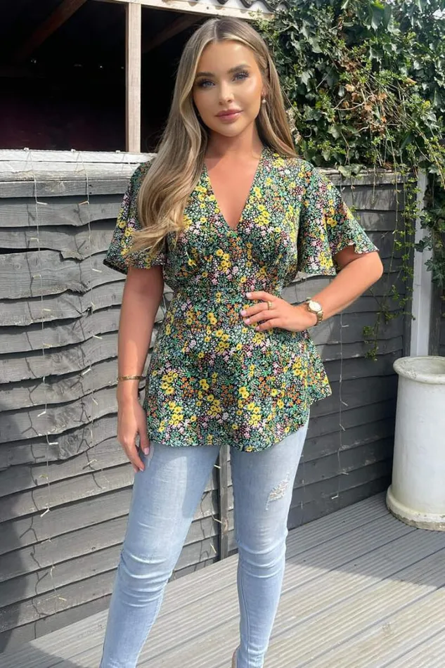 AX Paris Tops Black Ditsy Floral Printed Short Sleeve Top