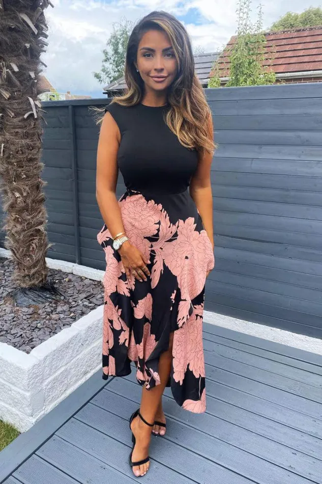AX Paris Wedding Guest Dresses Black And Blush Floral Print 2 In 1 Midi Dress