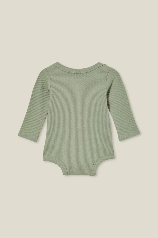 Baby Rompers and Bubbysuits Cotton On Organic Newborn Pointelle Long Sleeve Bubbysuit Deep Sage Baby Rompers and Bubbysuits Cotton On Organic Newborn Pointelle Long Sleeve Bubbysuit Deep Sage