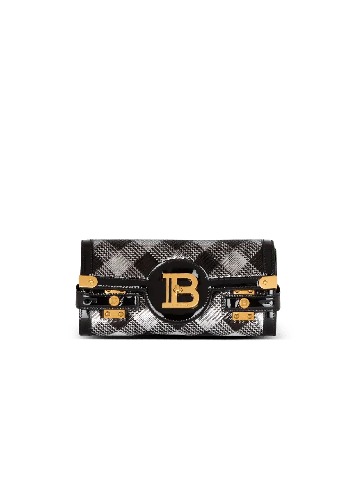 Balmain Clutches Women BBuzz Pouch 23 With Gingham Sequins And Patent Leather Black