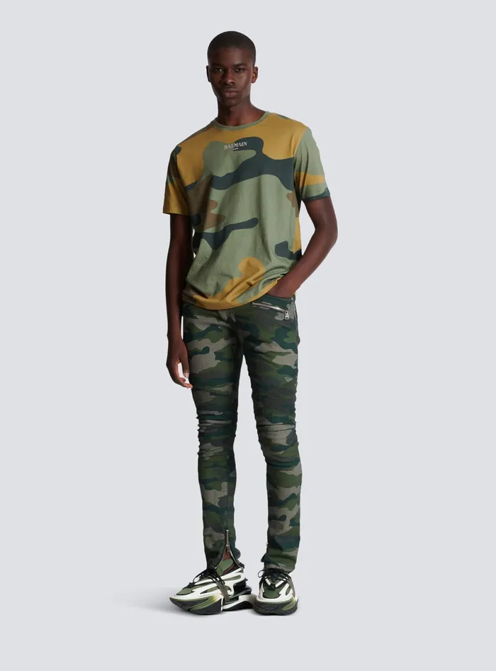 Balmain Denim Men Slimfit Jeans In Camouflage Denim Khaki