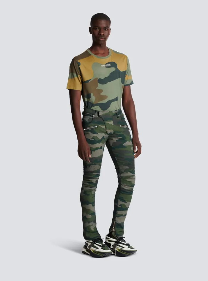 Balmain Denim Men Slimfit Jeans In Camouflage Denim Khaki
