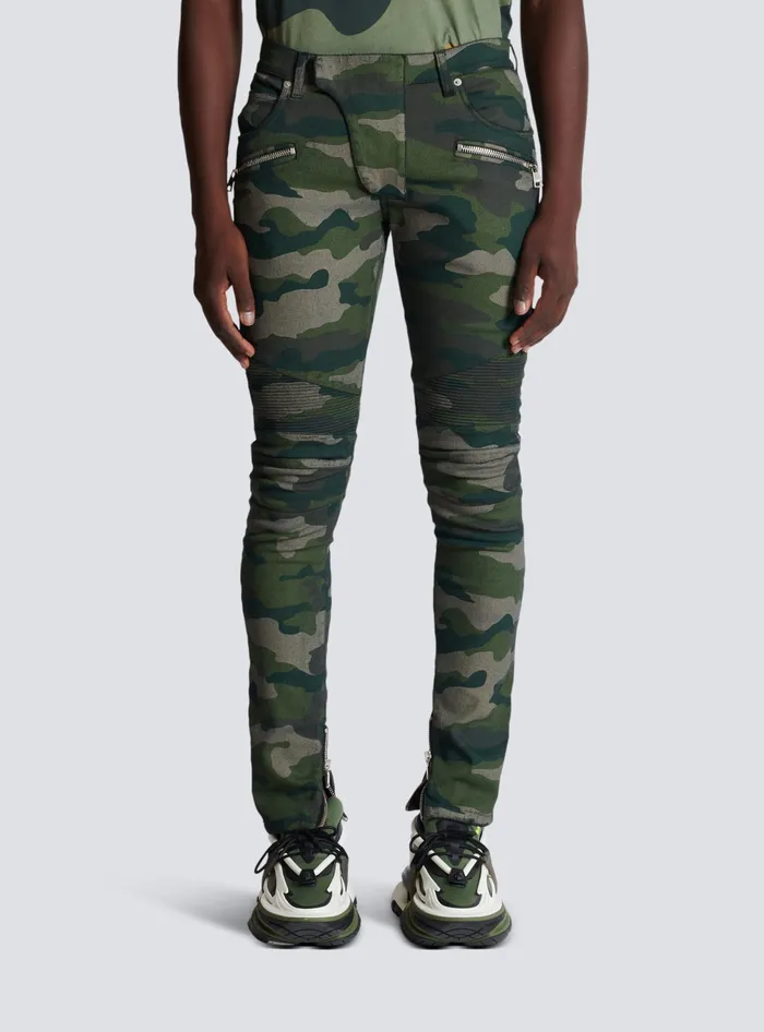 Balmain Denim Men Slimfit Jeans In Camouflage Denim Khaki