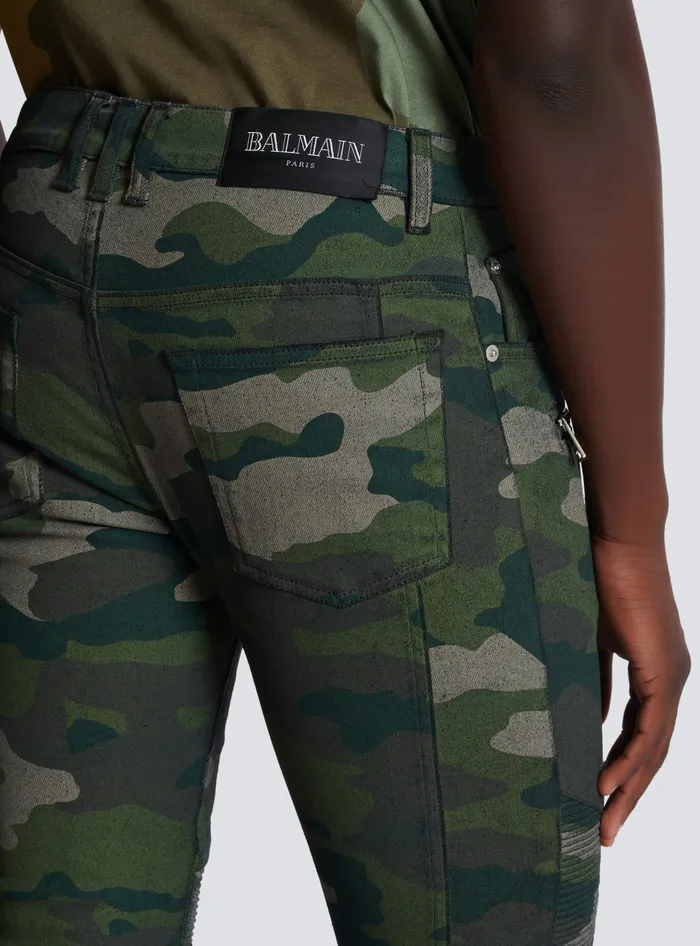 Balmain Denim Men Slimfit Jeans In Camouflage Denim Khaki