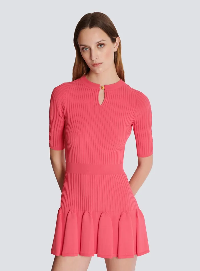 Balmain Dresses Women Flared Knit Dress Pink