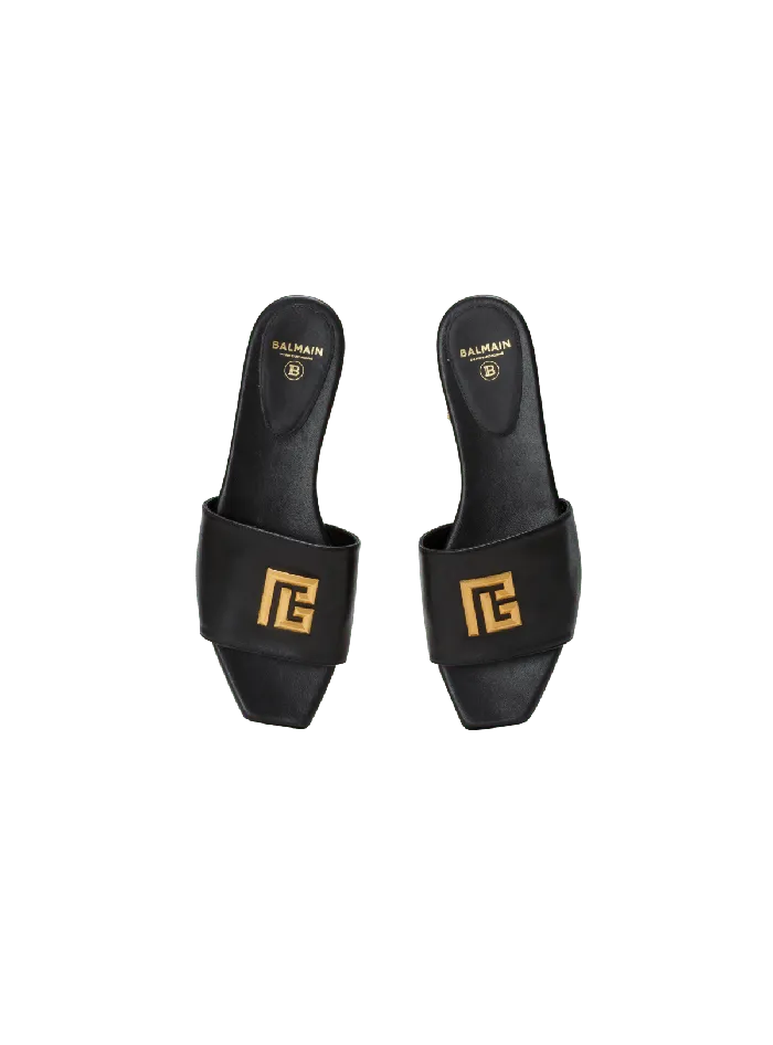Balmain Flat Shoes Women Dafne PB Mules In Calfskin Black