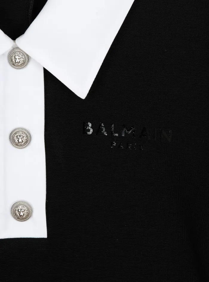 Balmain Kids Paris Twotone Polo Sweatshirt Black
