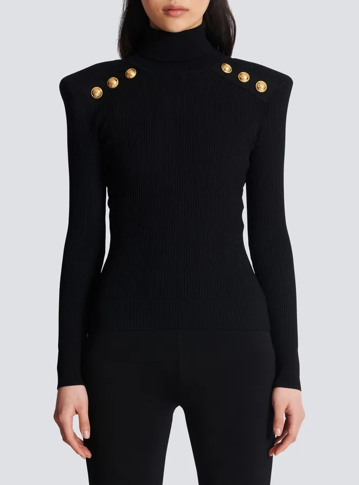 Balmain Knitwear Women Knit Jumper With Gold Buttons Black
