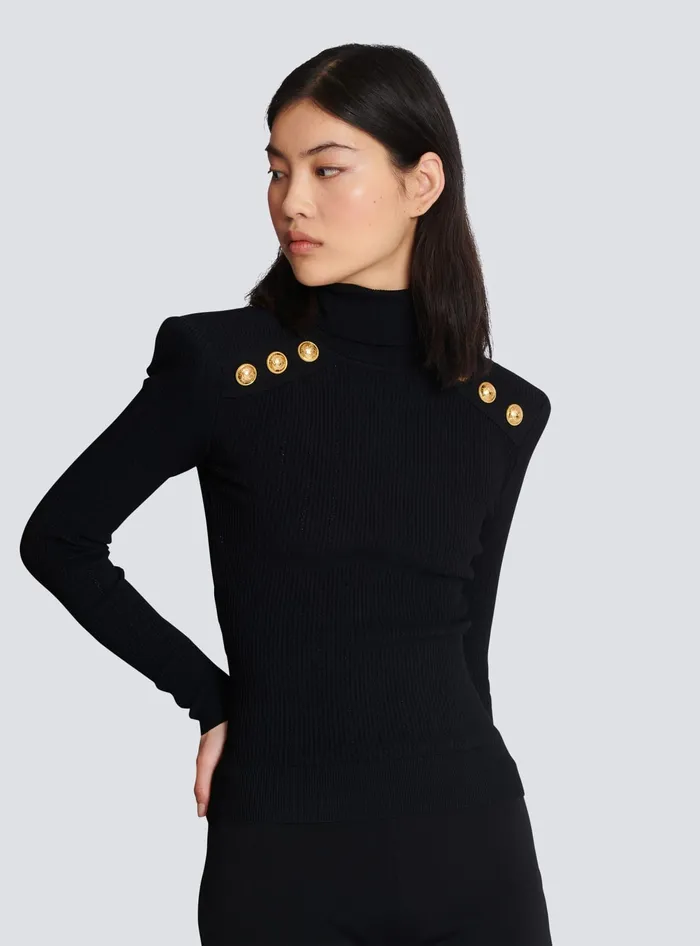 Balmain Knitwear Women Knit Jumper With Gold Buttons Black