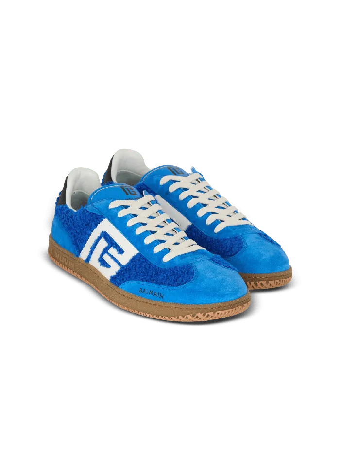 Balmain Sneakers Men Suede And Boucleacute Swan Trainers Blue