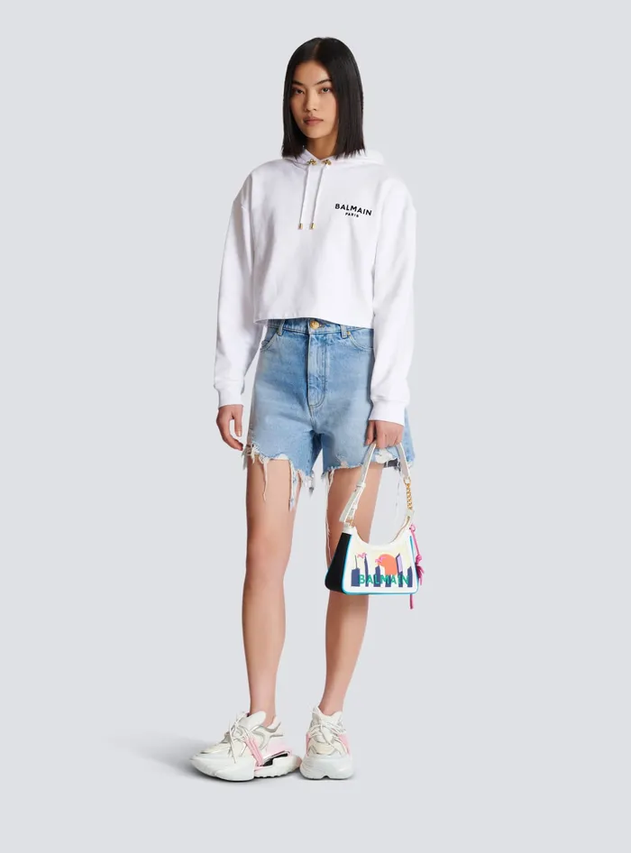 Balmain Sweatshirts Women Flocked Paris Hoodie White