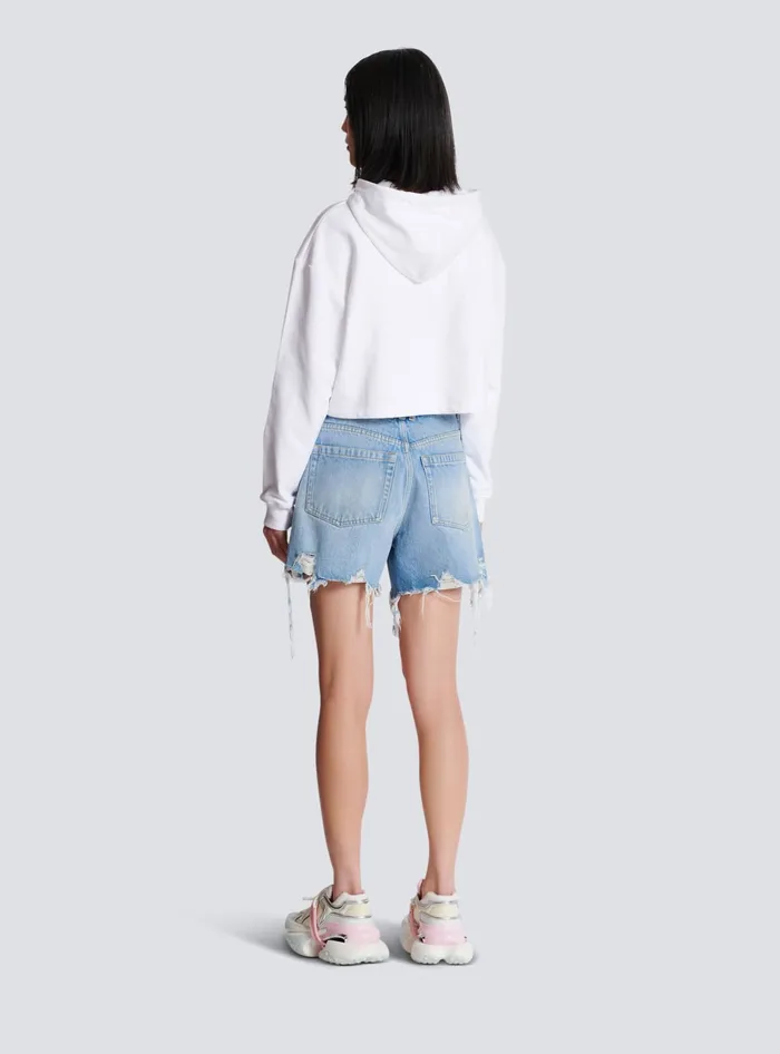 Balmain Sweatshirts Women Flocked Paris Hoodie White
