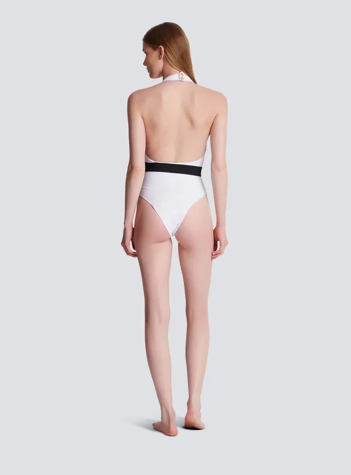 Balmain Swimwear Women Onepiece Swimsuit With PB Belt White