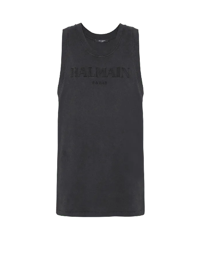 Balmain TShirts Men Vintage Embroidered Tank Top Grey