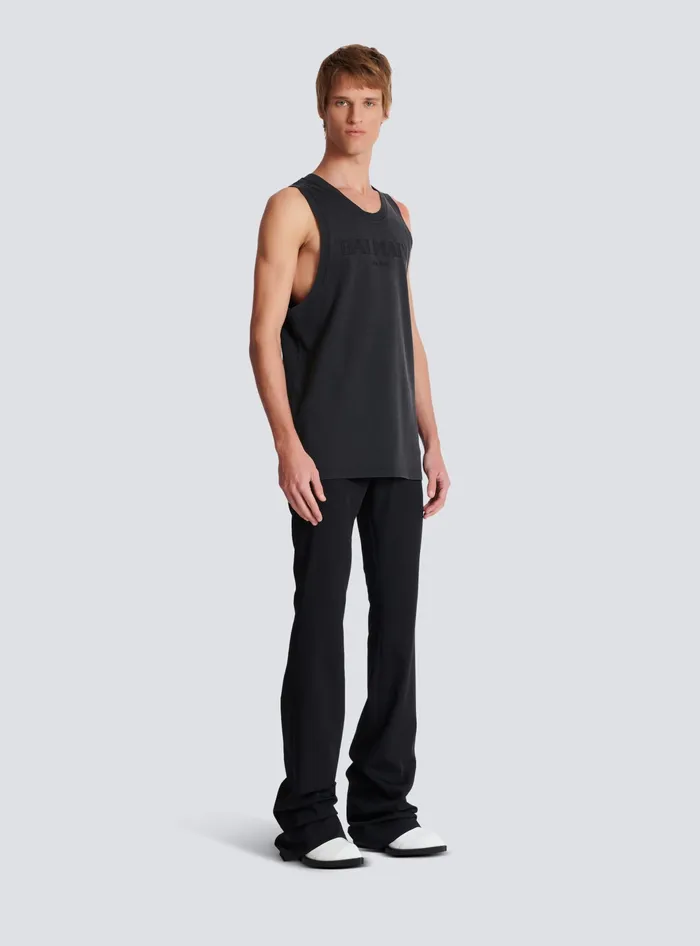 Balmain TShirts Men Vintage Embroidered Tank Top Grey