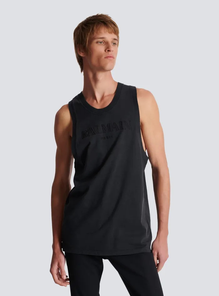 Balmain TShirts Men Vintage Embroidered Tank Top Grey