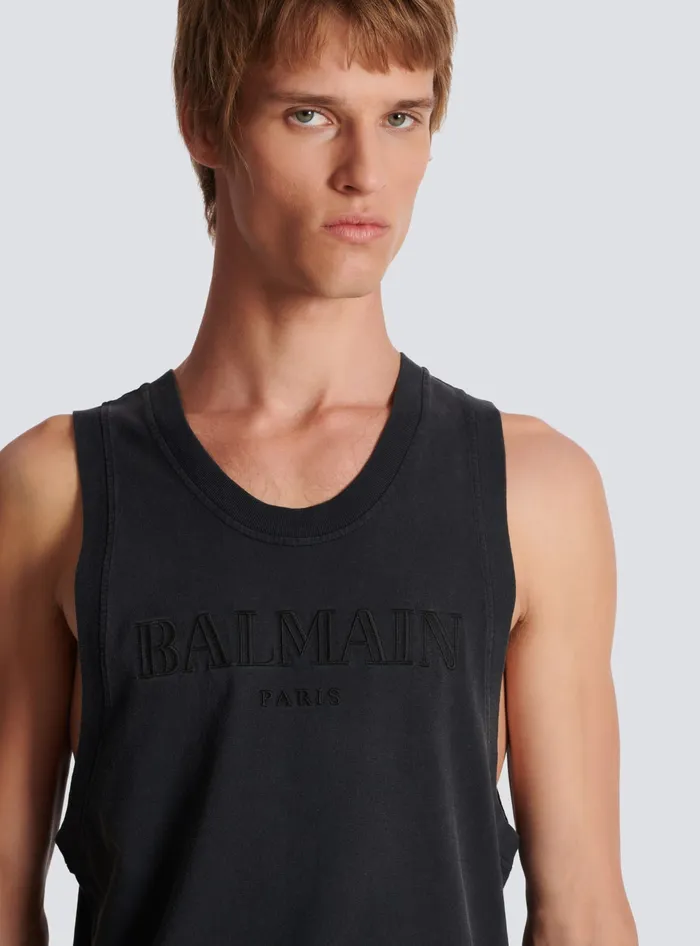Balmain TShirts Men Vintage Embroidered Tank Top Grey