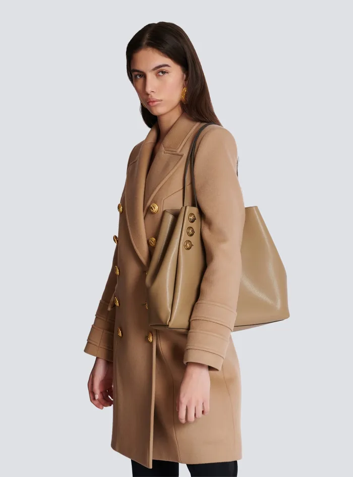 Balmain Tote Bags Women Emblegraveme Grained Calfskin Tote Bag Brown
