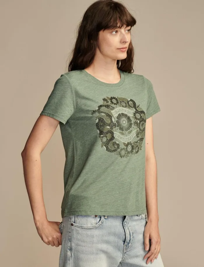 Be Mindful Be Grateful Classic Crew Vintage Jade Women Lucky Brand Graphic Tees