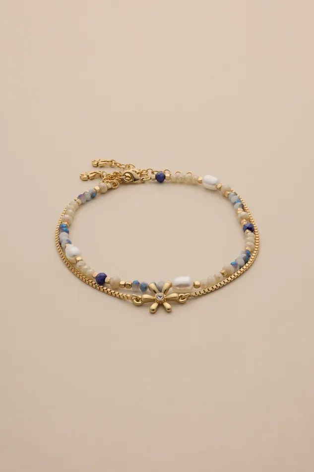 Beaded And Flower Chain Anklet Set Gold Women Lucky Brand Jewelry
