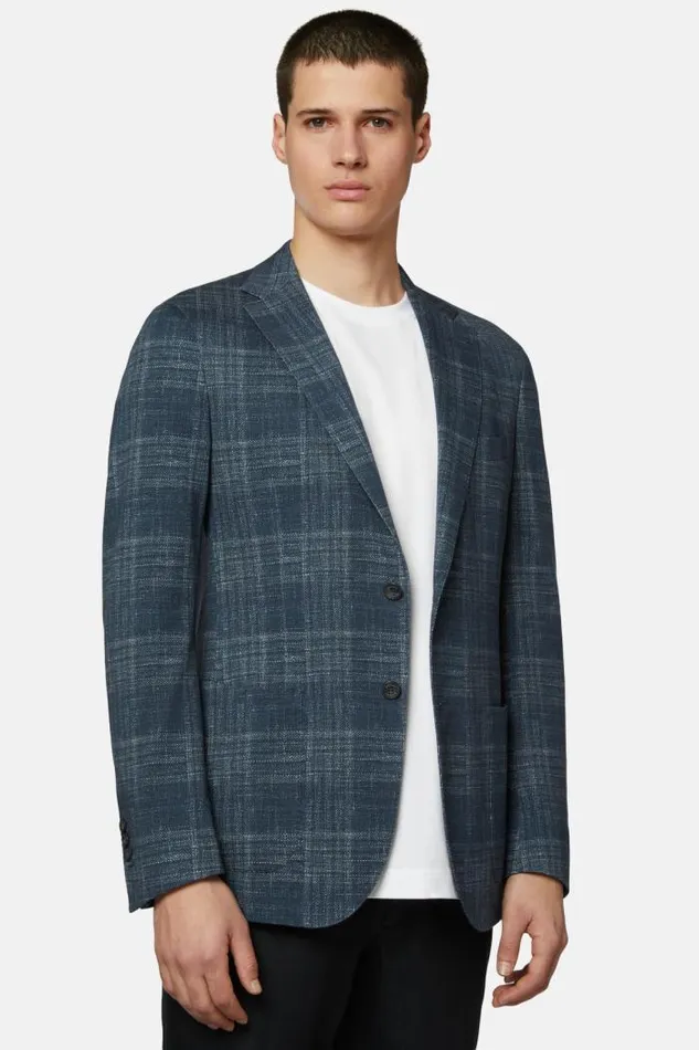 Blazers Men Boggi Milano Printed Navy Stretch Linen Jacket Navy Blue Blazers Men Boggi Milano Printed Navy Stretch Linen Jacket Navy Blue