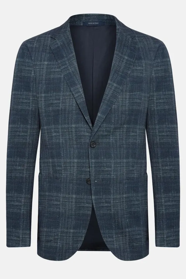 Blazers Men Boggi Milano Printed Navy Stretch Linen Jacket Navy Blue Blazers Men Boggi Milano Printed Navy Stretch Linen Jacket Navy Blue