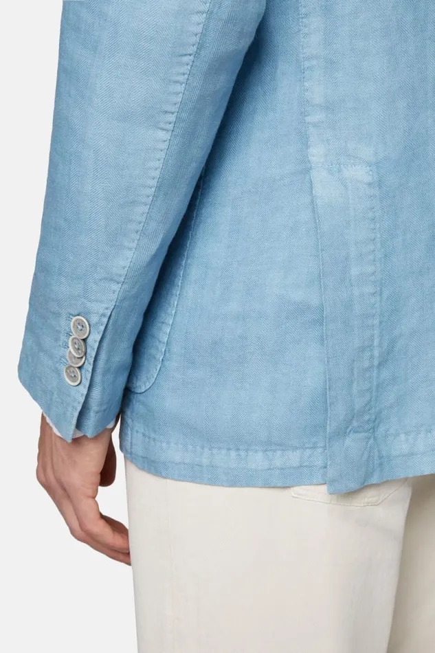 Blazers Men Boggi Milano Sky Blue Herringbone Linen Jacket Light Blu Blazers Men Boggi Milano Sky Blue Herringbone Linen Jacket Light Blu