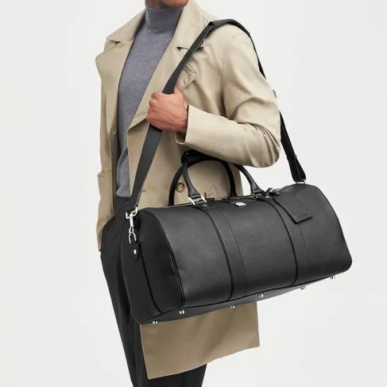 Boston Leather Travel Bag Black Pebble Men Aspinal Of London Travel Bags