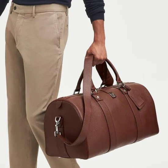 Boston Leather Travel Bag Tobacco Pebble Men Aspinal Of London Travel Bags