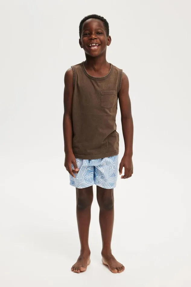 Boys Shorts Cotton On Bailey Board Short Dusk Bluetile Palm