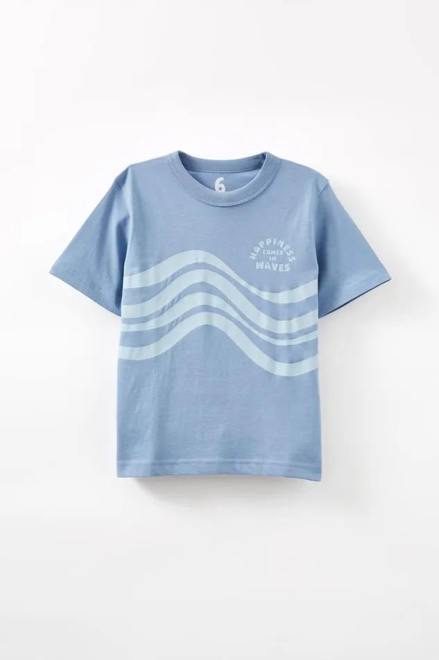 Boys Tops and TShirts Cotton On Jonny Short Sleeve Print Tee Dusty Bluehappiness Comes In Waves Boys Tops and TShirts Cotton On Jonny Short Sleeve Print Tee Dusty Bluehappiness Comes In Waves