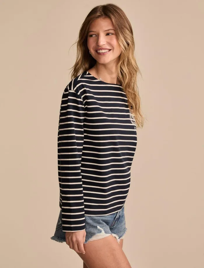 Breton Long Sleeve Tee Navy Stripe Women Lucky Brand Graphic Tees