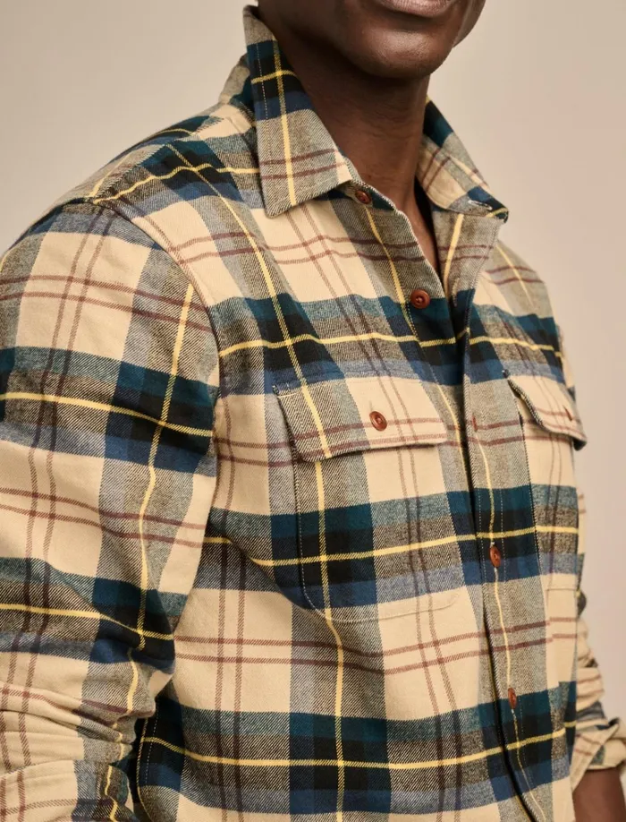 Brushed Twill Plaid Long Sleeve Utility Shirt Natural Blue Combo Men Lucky Brand ButtonDowns