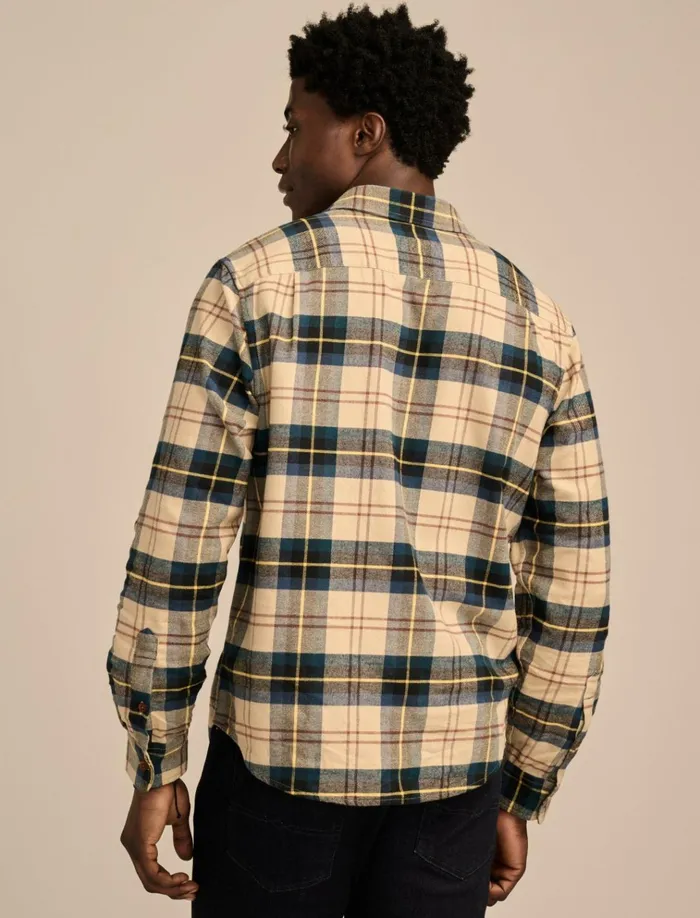 Brushed Twill Plaid Long Sleeve Utility Shirt Natural Blue Combo Men Lucky Brand ButtonDowns