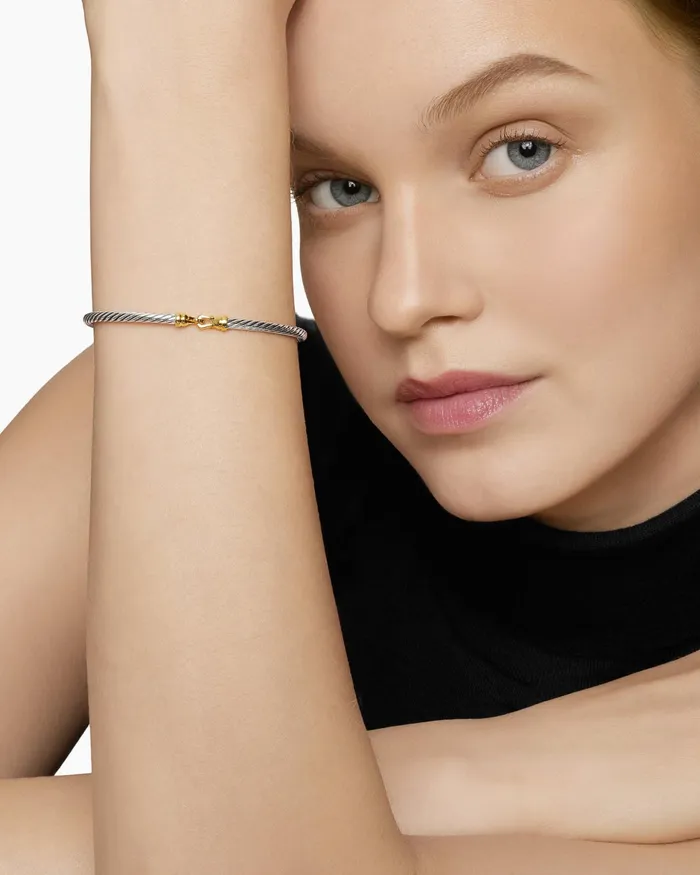 Buckle Classic Cable Bracelet In Sterling Silver With 18K Yellow Gold 3mm Women David Yurman Bangle Buckle Classic Cable Bracelet In Sterling Silver With 18K Yellow Gold 3mm Women David Yurman Bangle