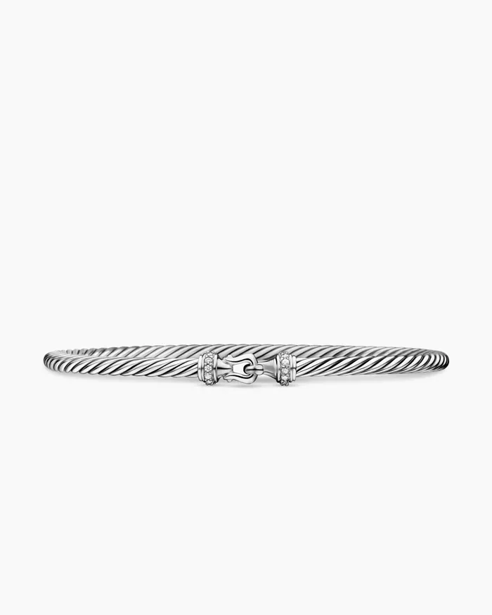 Buckle Classic Cable Bracelet In Sterling Silver With Diamonds 3mm Women David Yurman Bangle Buckle Classic Cable Bracelet In Sterling Silver With Diamonds 3mm Women David Yurman Bangle