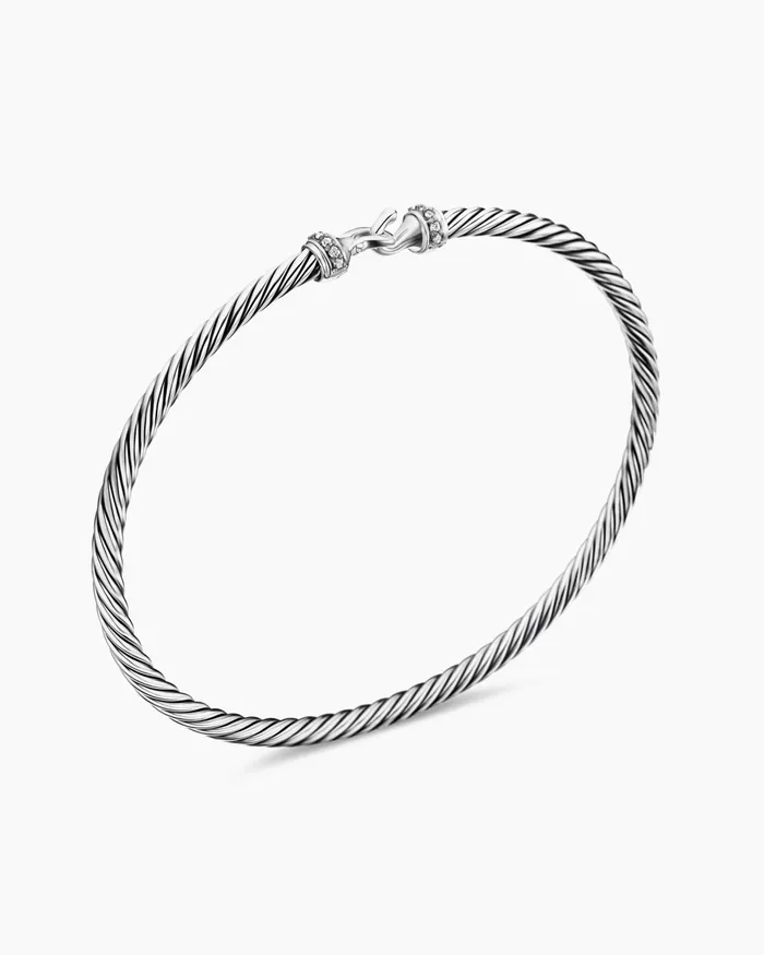 Buckle Classic Cable Bracelet In Sterling Silver With Diamonds 3mm Women David Yurman Bangle Buckle Classic Cable Bracelet In Sterling Silver With Diamonds 3mm Women David Yurman Bangle