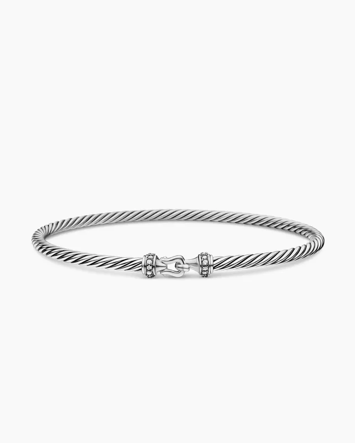 Buckle Classic Cable Bracelet In Sterling Silver With Diamonds 3mm Women David Yurman Bangle Buckle Classic Cable Bracelet In Sterling Silver With Diamonds 3mm Women David Yurman Bangle