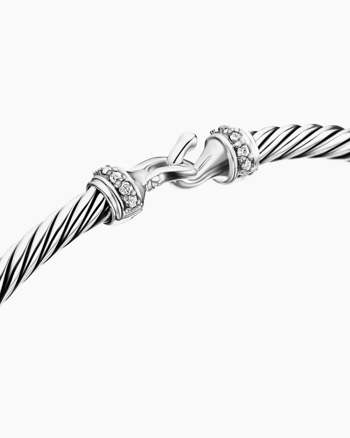 Buckle Classic Cable Bracelet In Sterling Silver With Diamonds 3mm Women David Yurman Bangle Buckle Classic Cable Bracelet In Sterling Silver With Diamonds 3mm Women David Yurman Bangle