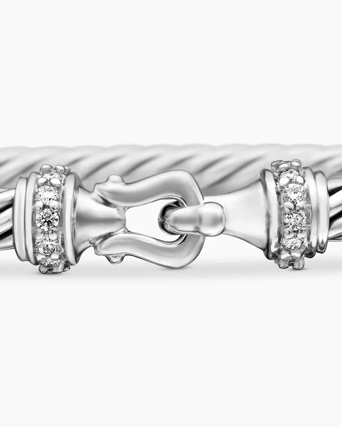 Buckle Classic Cable Bracelet In Sterling Silver With Diamonds 3mm Women David Yurman Bangle Buckle Classic Cable Bracelet In Sterling Silver With Diamonds 3mm Women David Yurman Bangle