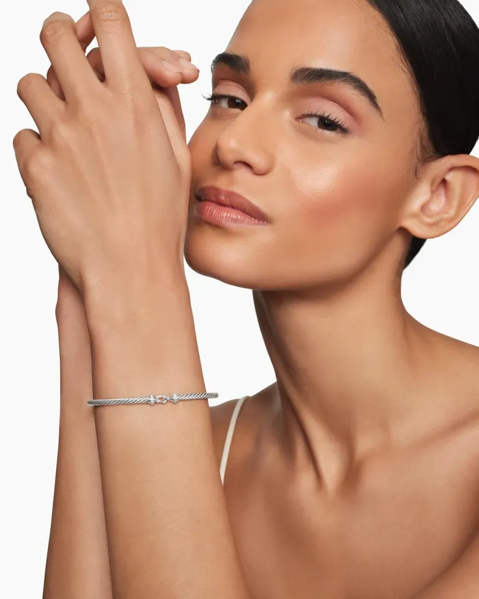Buckle Classic Cable Bracelet In Sterling Silver With Diamonds 3mm Women David Yurman Bangle Buckle Classic Cable Bracelet In Sterling Silver With Diamonds 3mm Women David Yurman Bangle