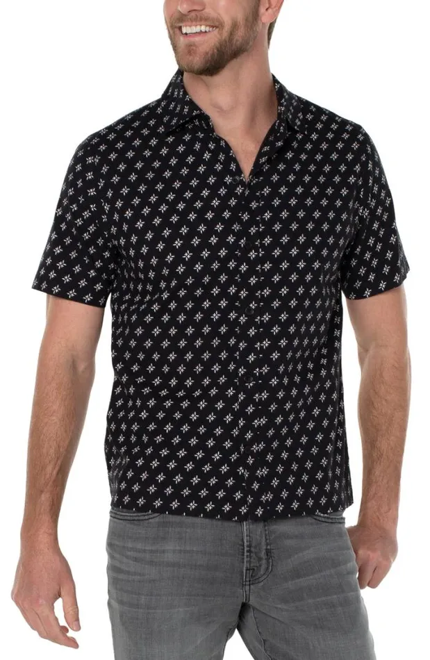BUTTON DOWNS Men Liverpool Los Angeles PRINTED SHORT SLEEVE SHIRT Black Porcelain BUTTON DOWNS Men Liverpool Los Angeles PRINTED SHORT SLEEVE SHIRT Black Porcelain