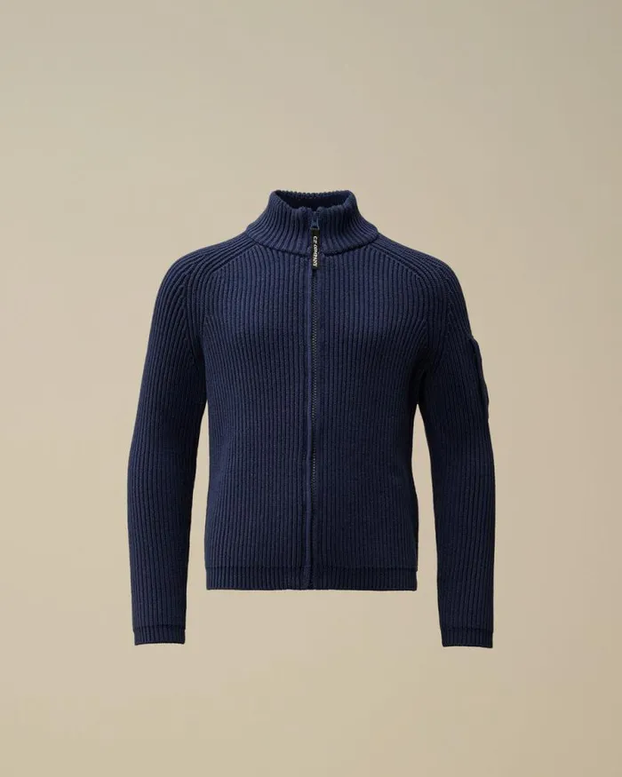 CP Company Clothing 1014 U16 Cotton Zipped Lens Cardigan Estate Blue 8211 Kids