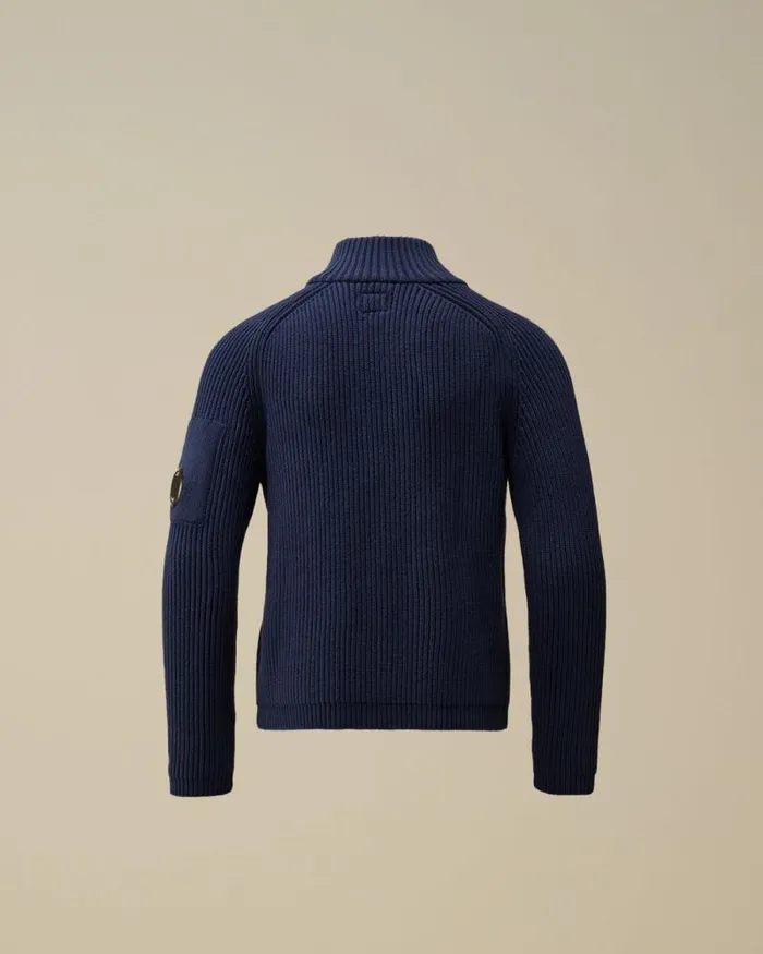 CP Company Clothing 1014 U16 Cotton Zipped Lens Cardigan Estate Blue 8211 Kids