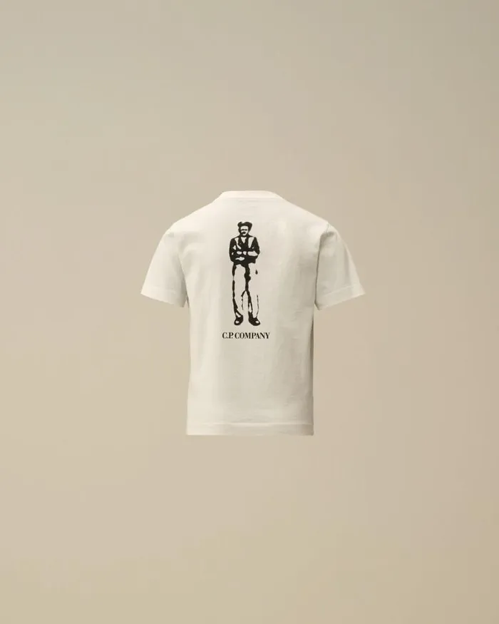 CP Company Clothing 23 U16 Cotton Jersey 301 British Sailor Logo TShirt Gauze White 8211 Kids