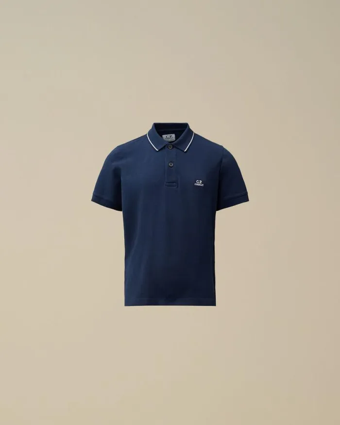 CP Company Clothing 23 U16 Stretch Piquet Striped Collar Polo Estate Blue 8211 Kids