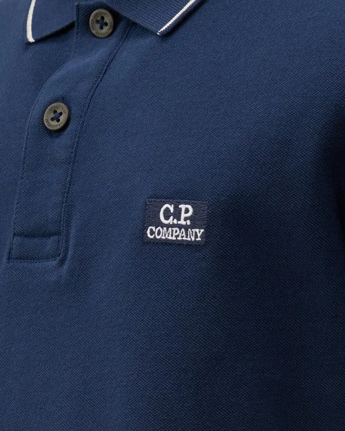 CP Company Clothing 23 U16 Stretch Piquet Striped Collar Polo Estate Blue 8211 Kids