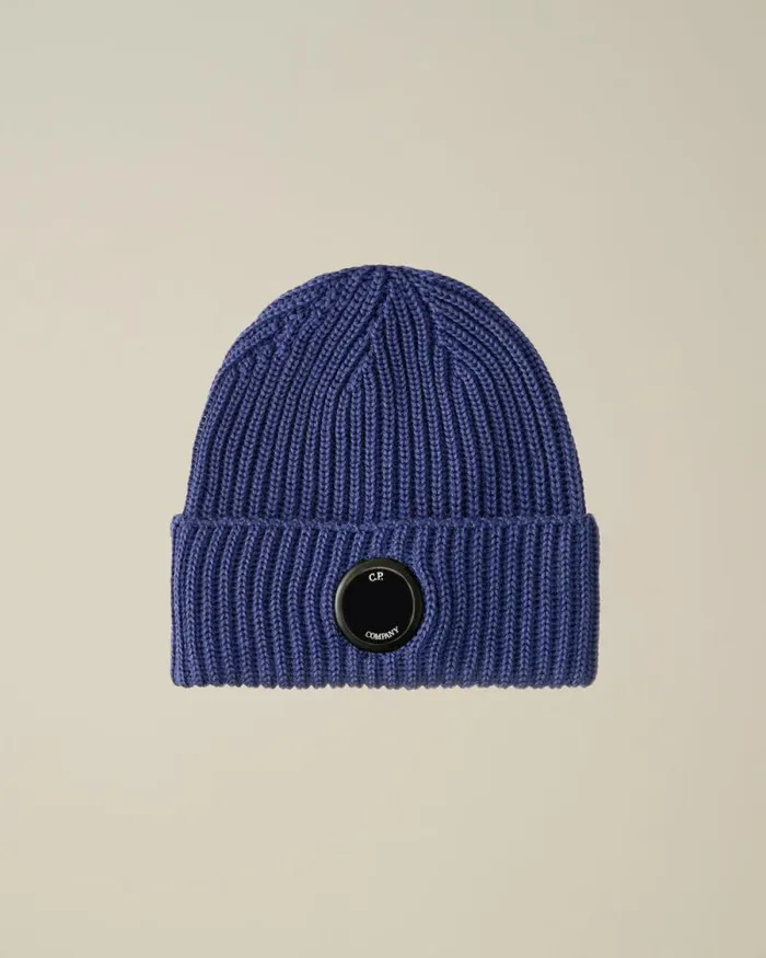 CP Company Hats Extra Fine Merino Wool Lens Beanie Estate Blue 8211 Man
